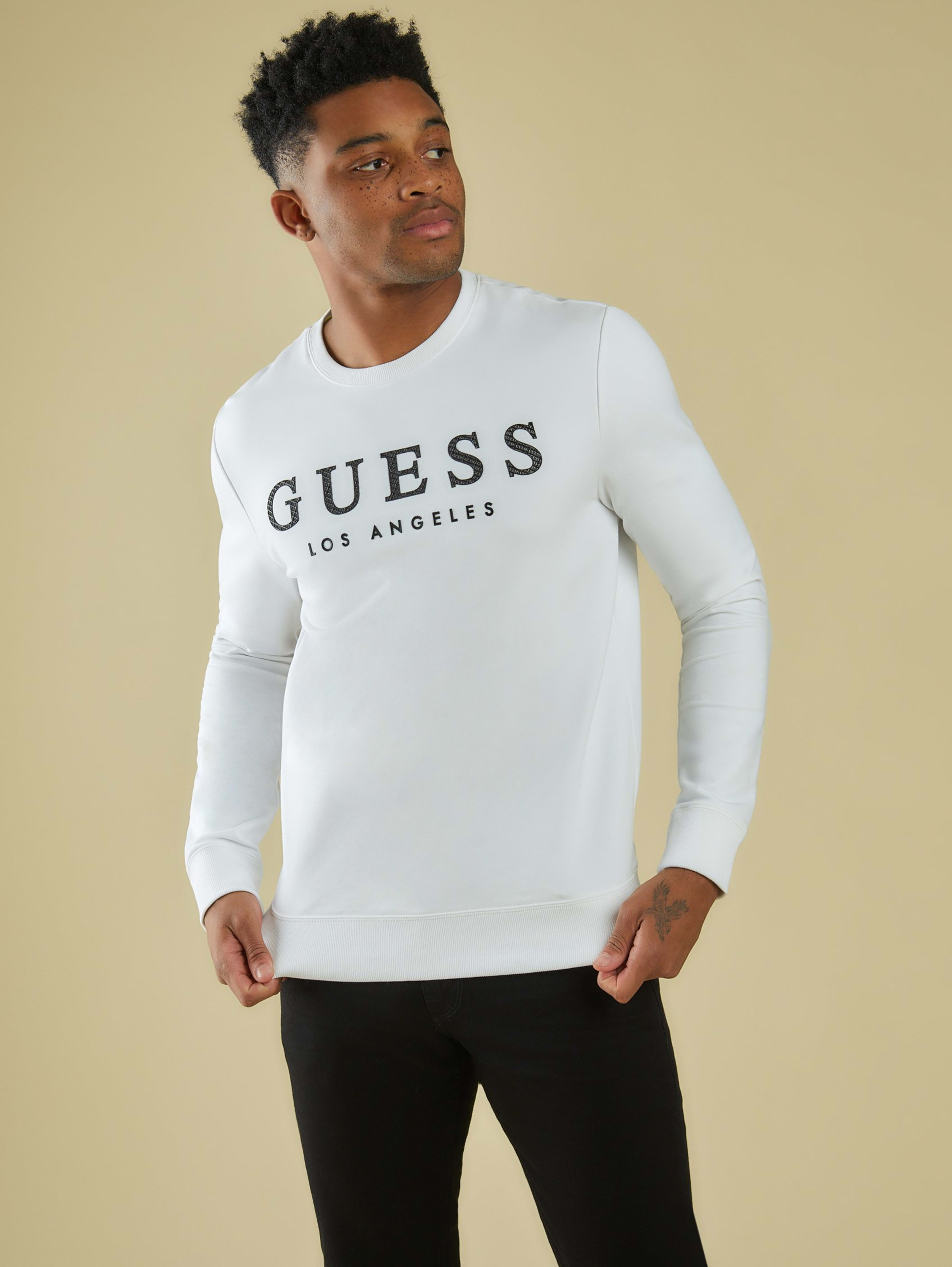 guess logo crew neck sweatshirt
