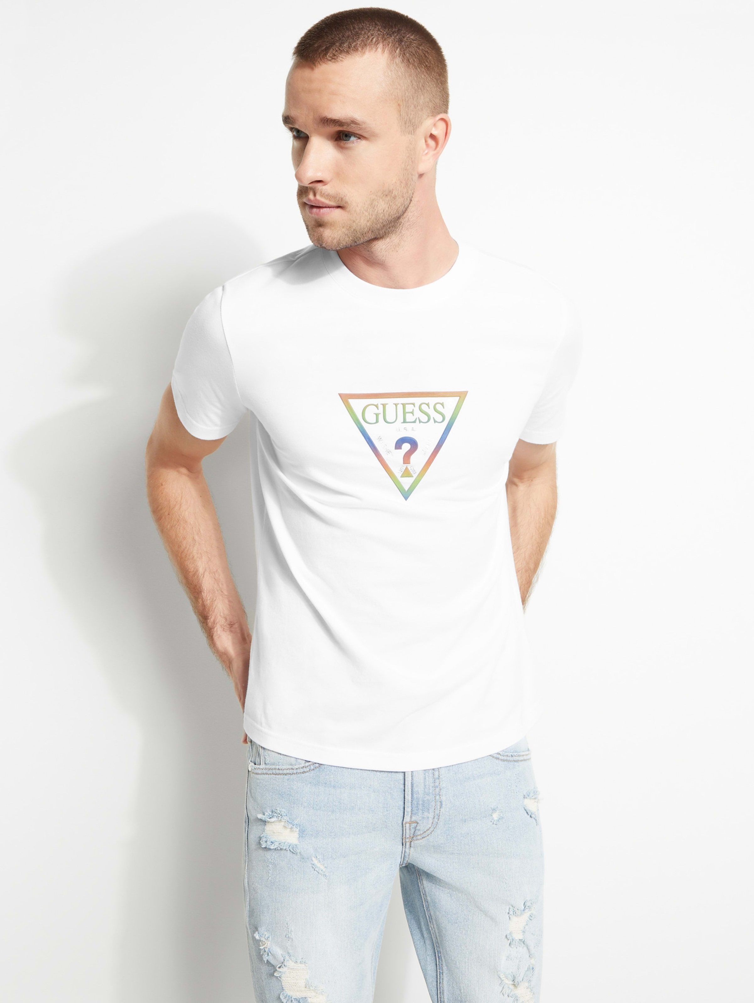 guess rainbow logo tee