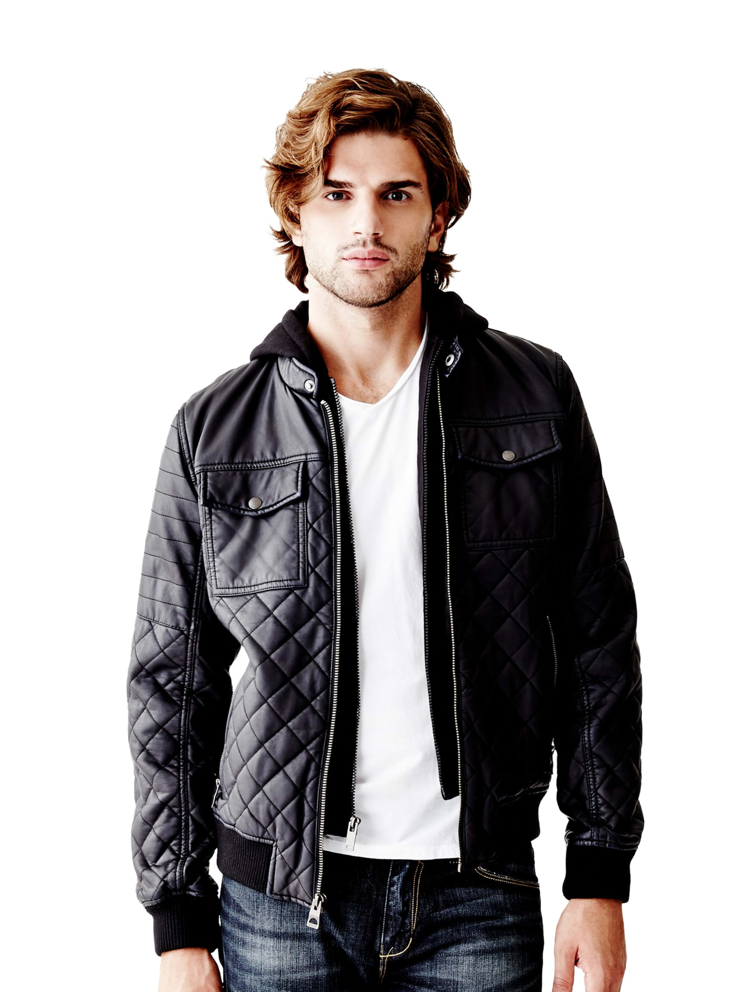 guess leather jacket with removable hood