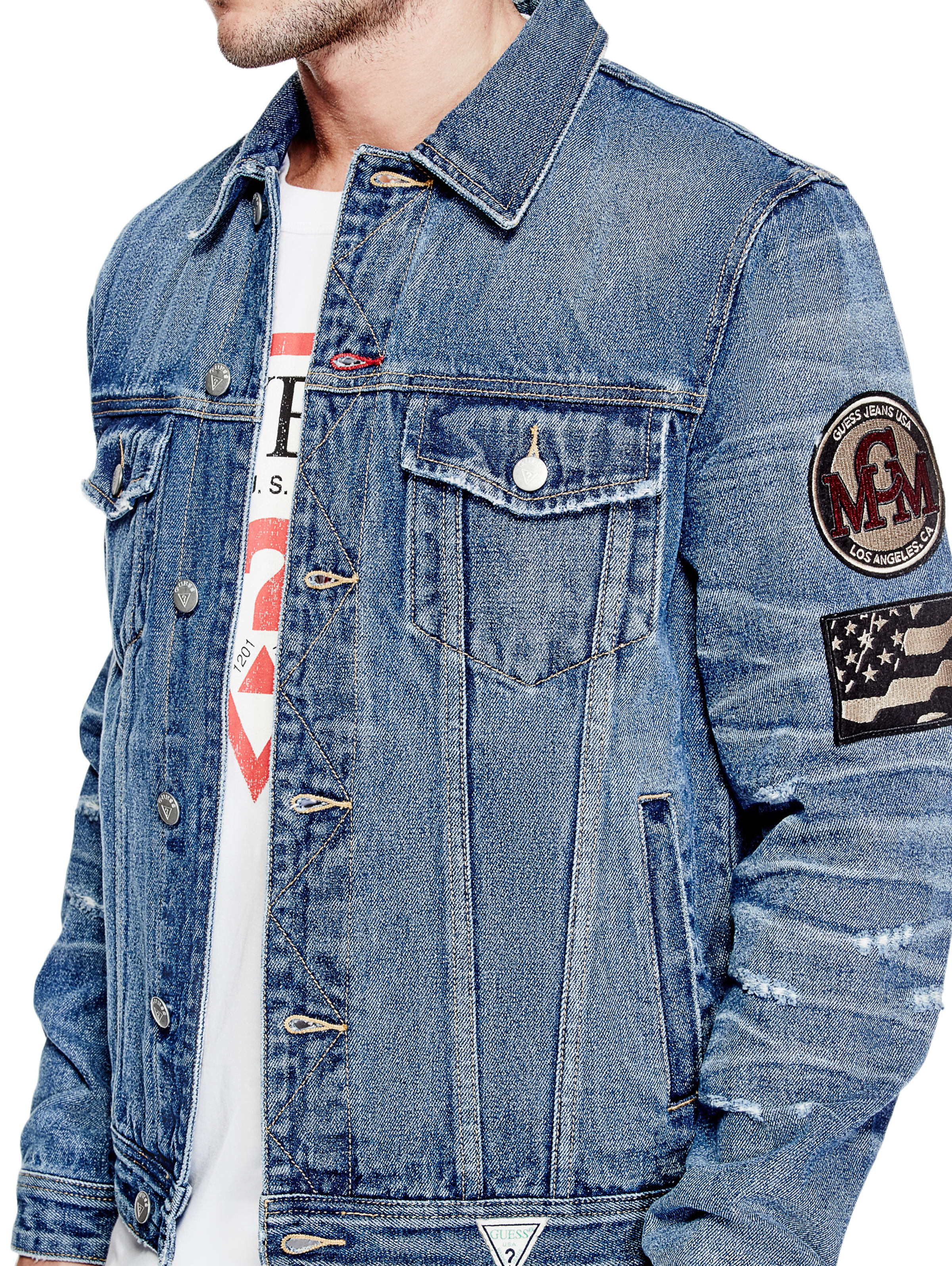guess dillon patch denim jacket
