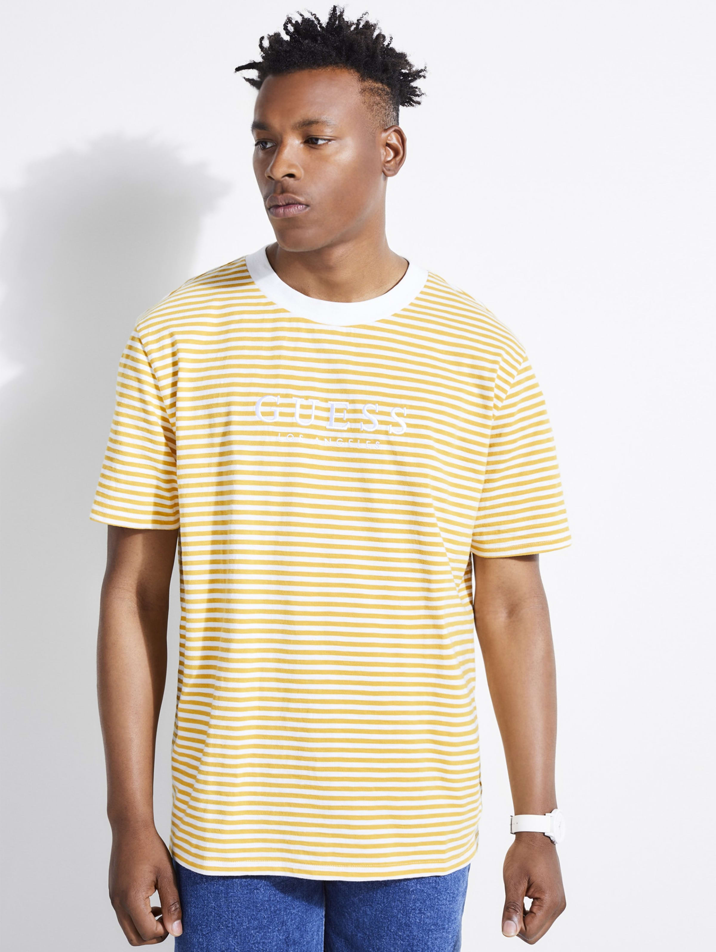 yellow guess striped shirt