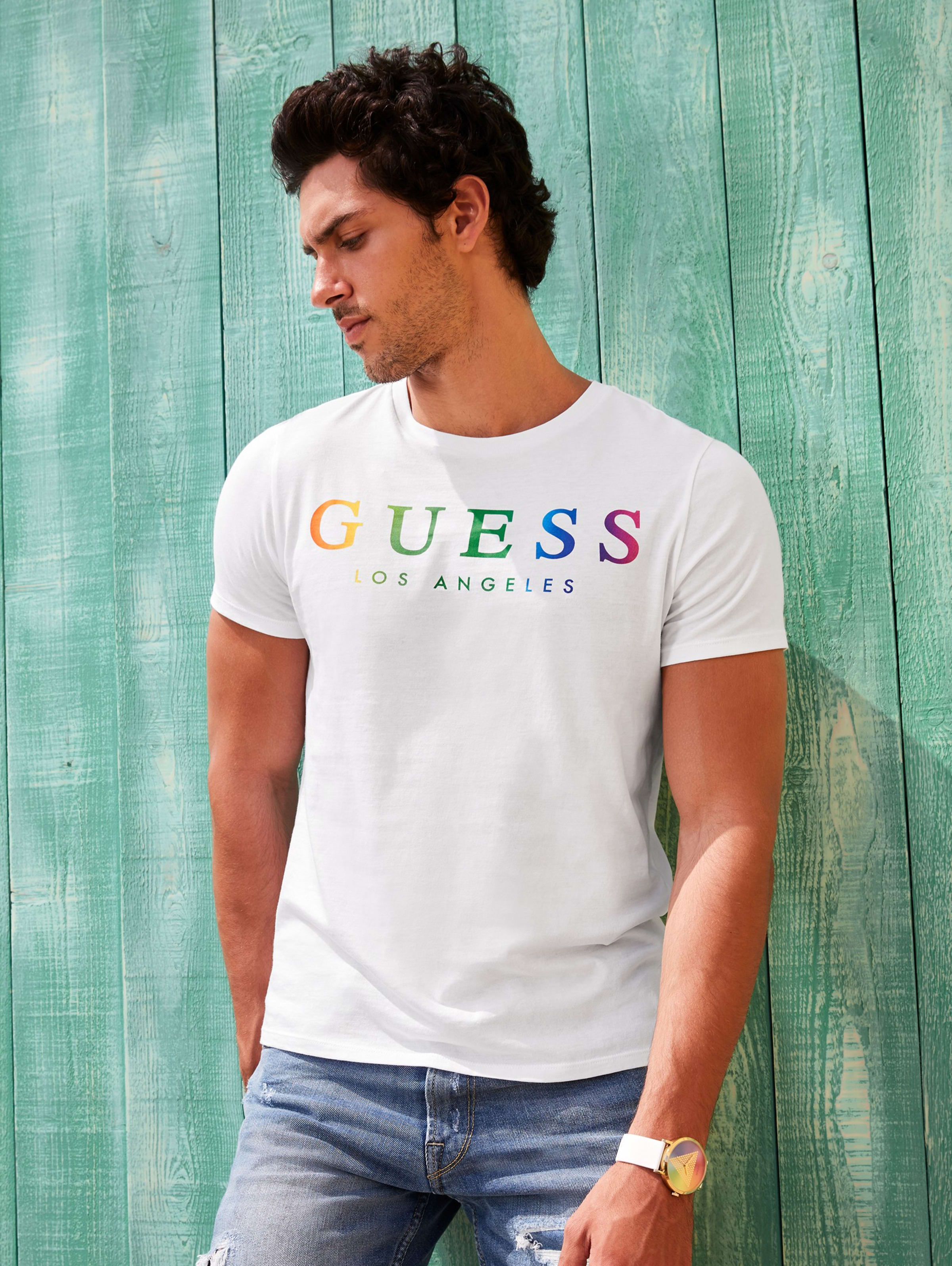 Rainbow Ombre Logo Tee Guess Com