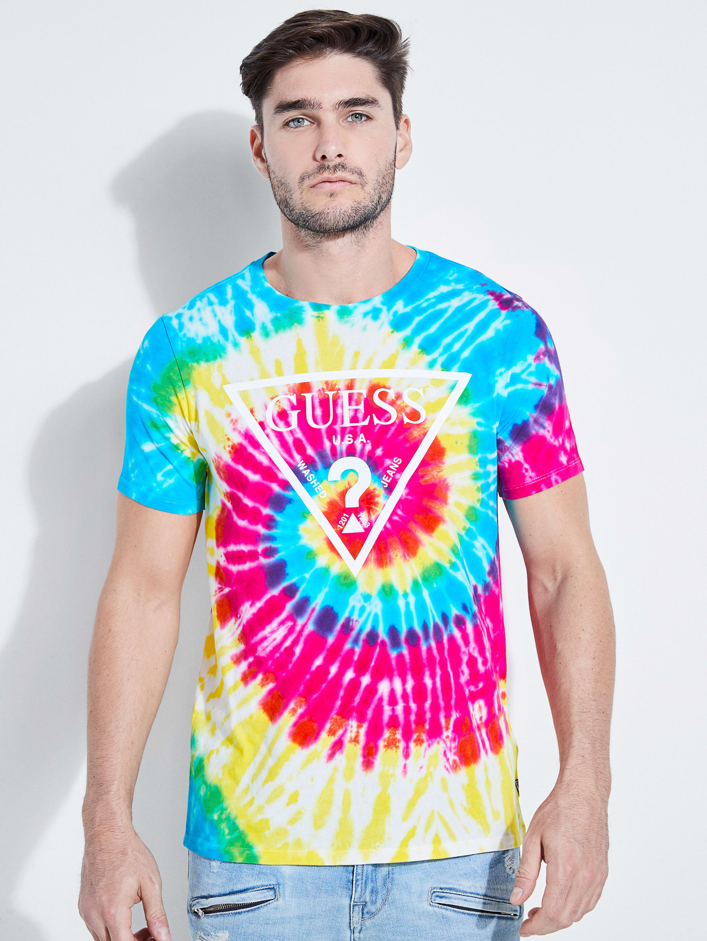 Rainbow Tie Dye Logo Tee Guess Com