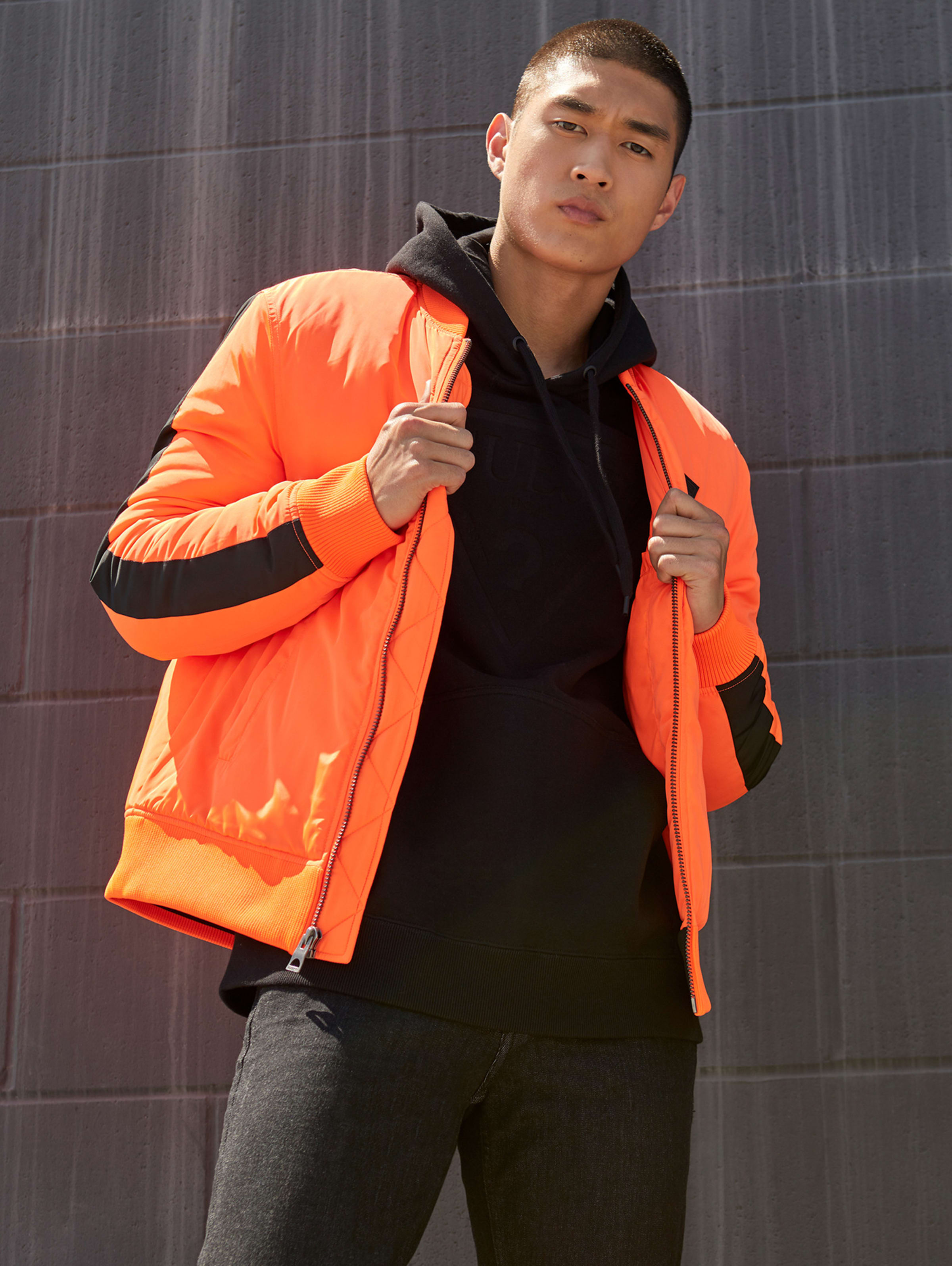 guess orange jacket