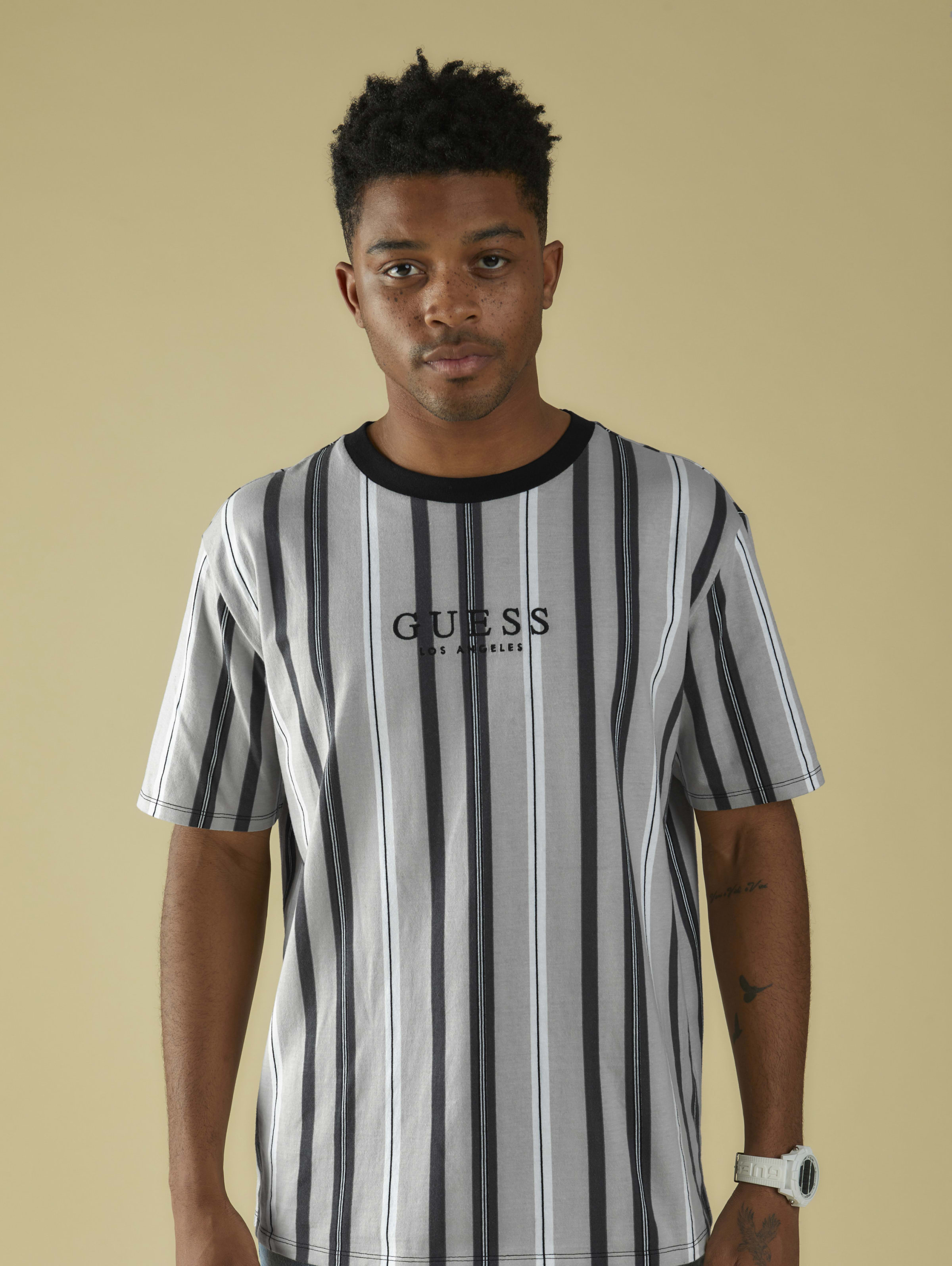 guess grey striped shirt