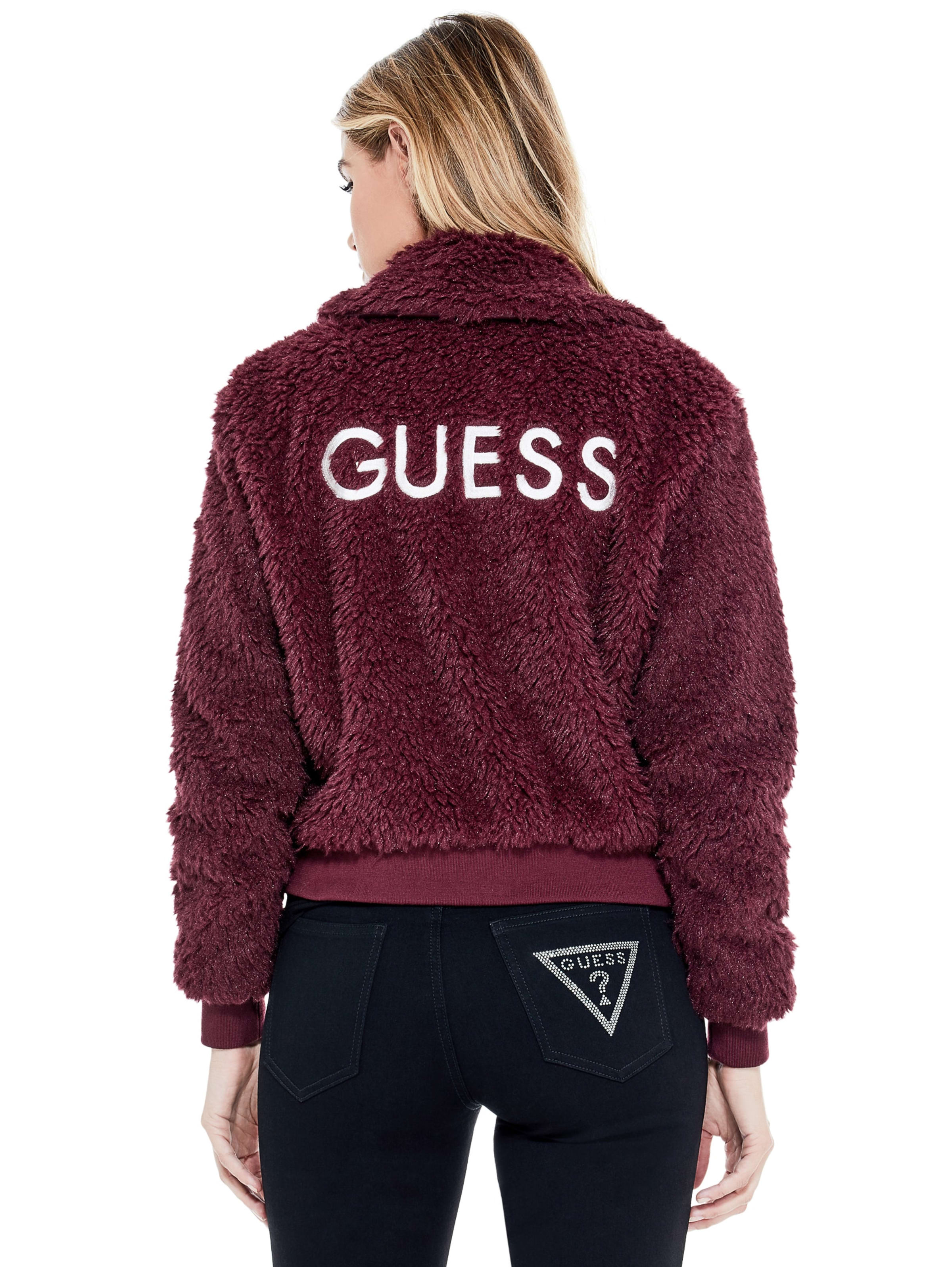 guess faux fur logo bomber