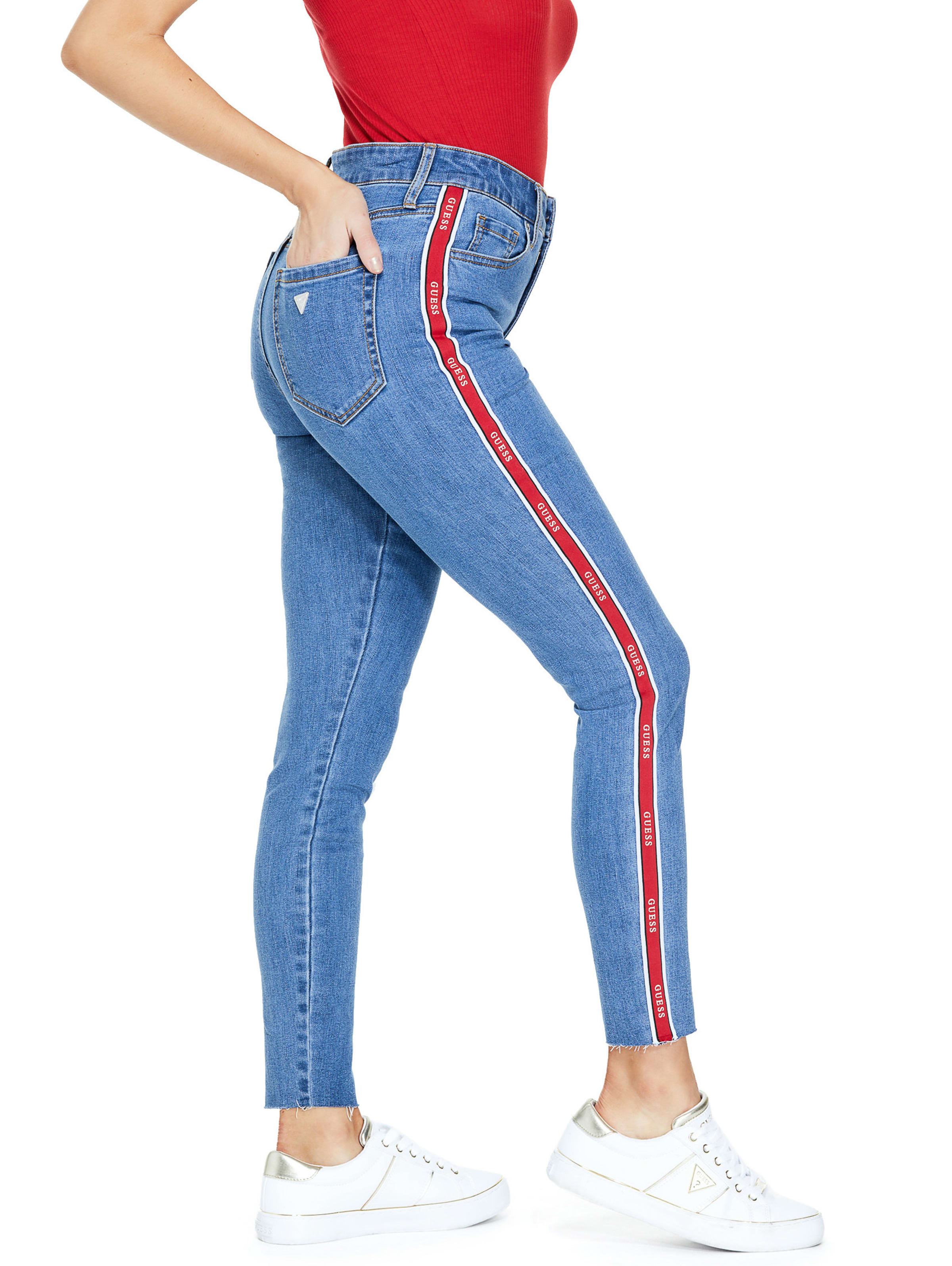 Nichole Logo Trim Skinny Jeans Guessfactory Ca