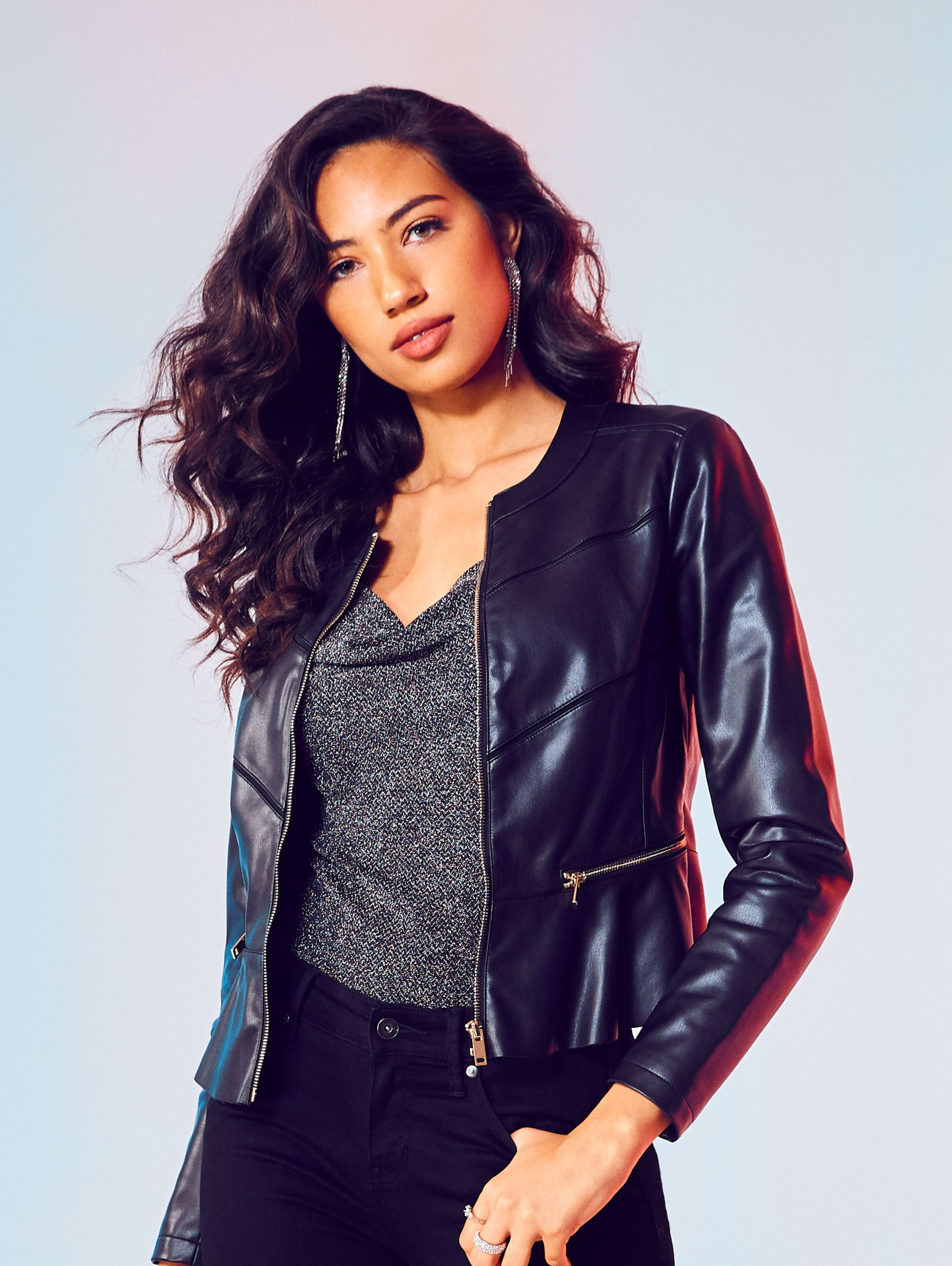 guess peplum leather jacket