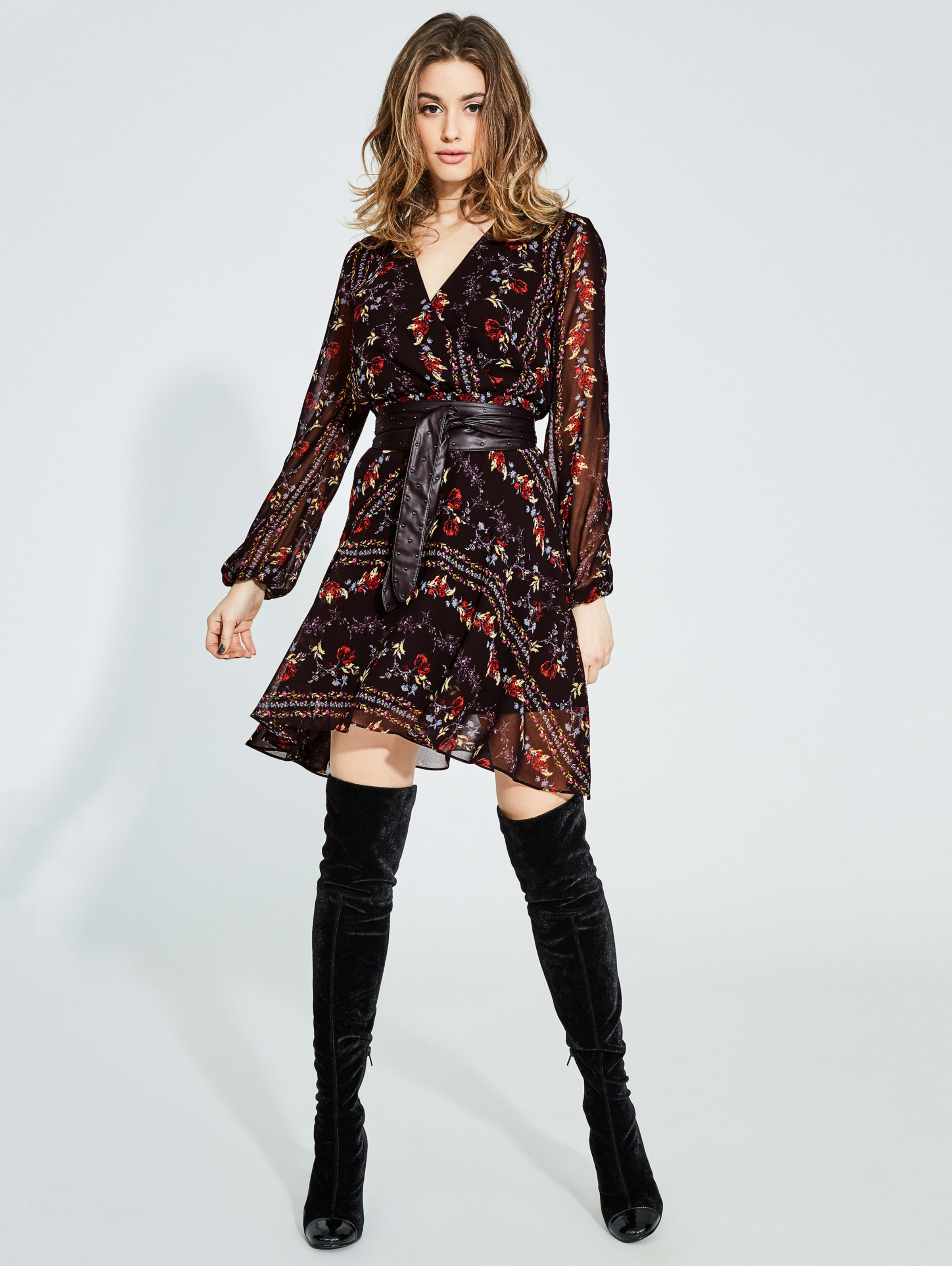 guess jewel printed belted dress