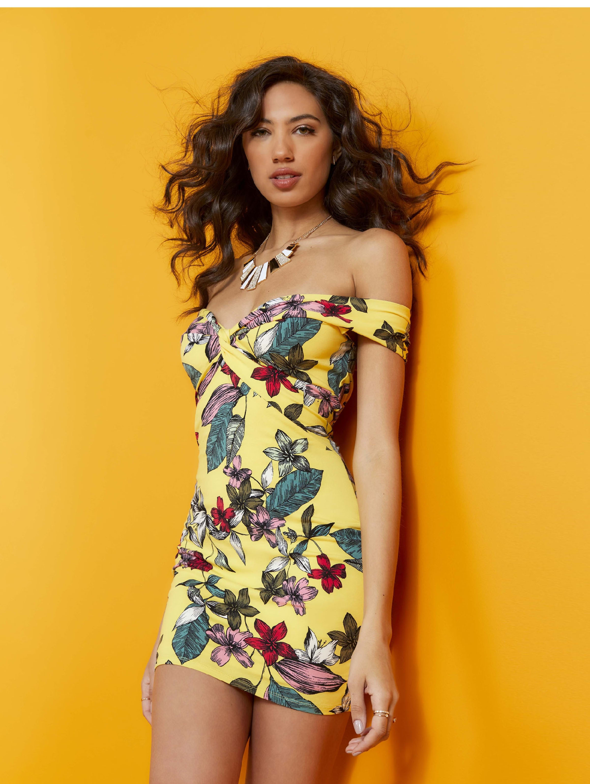 Guess printed off the shoulder dress clearance