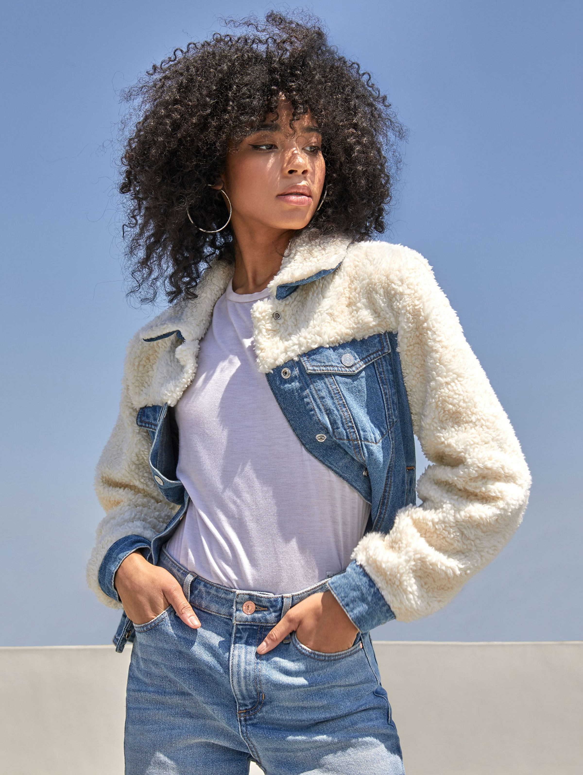 Faux sherpa denim jacket clearance