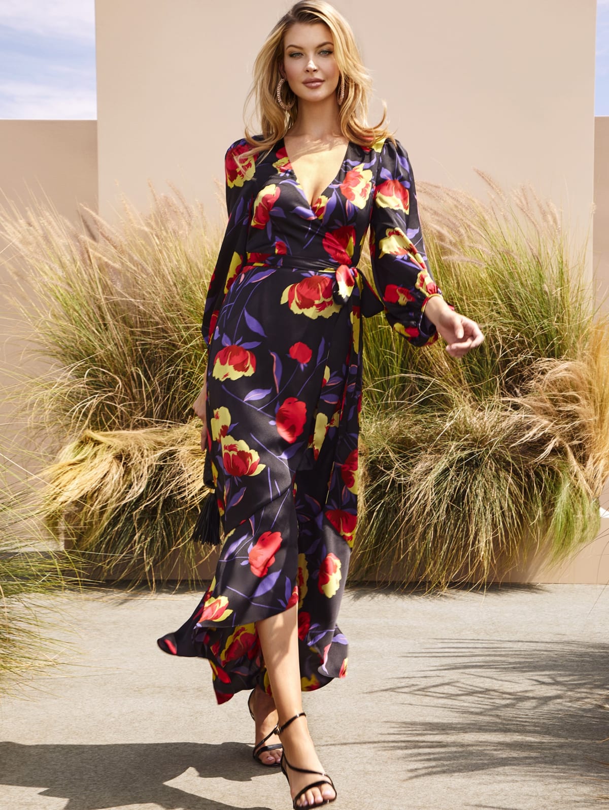 print wrap dress