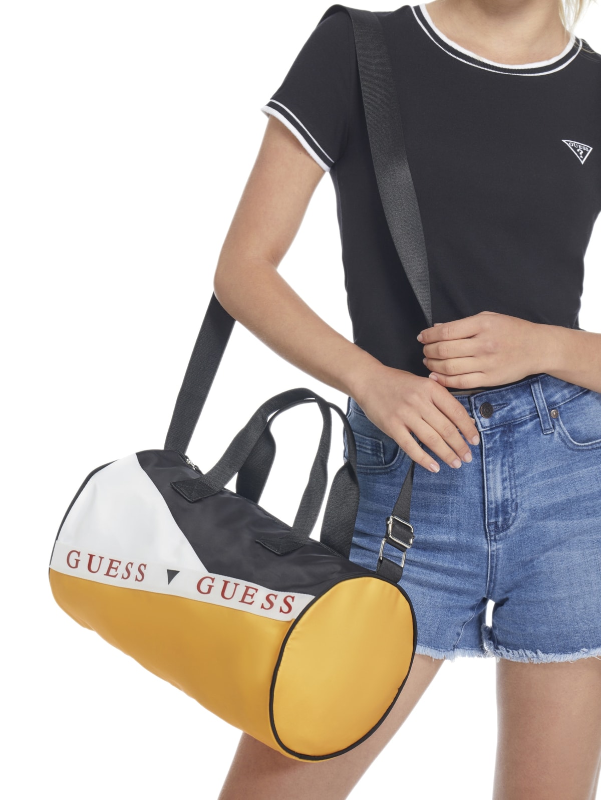 guess denim duffle bag