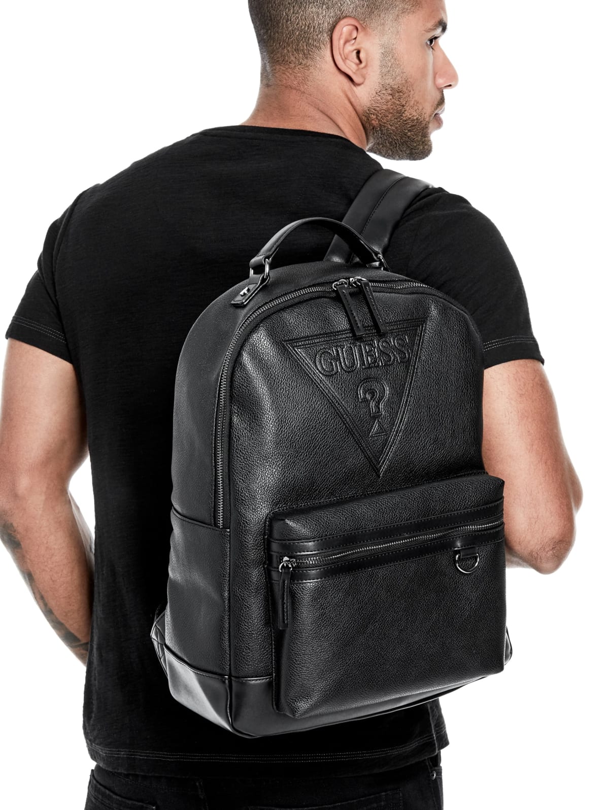 guess black leather backpack