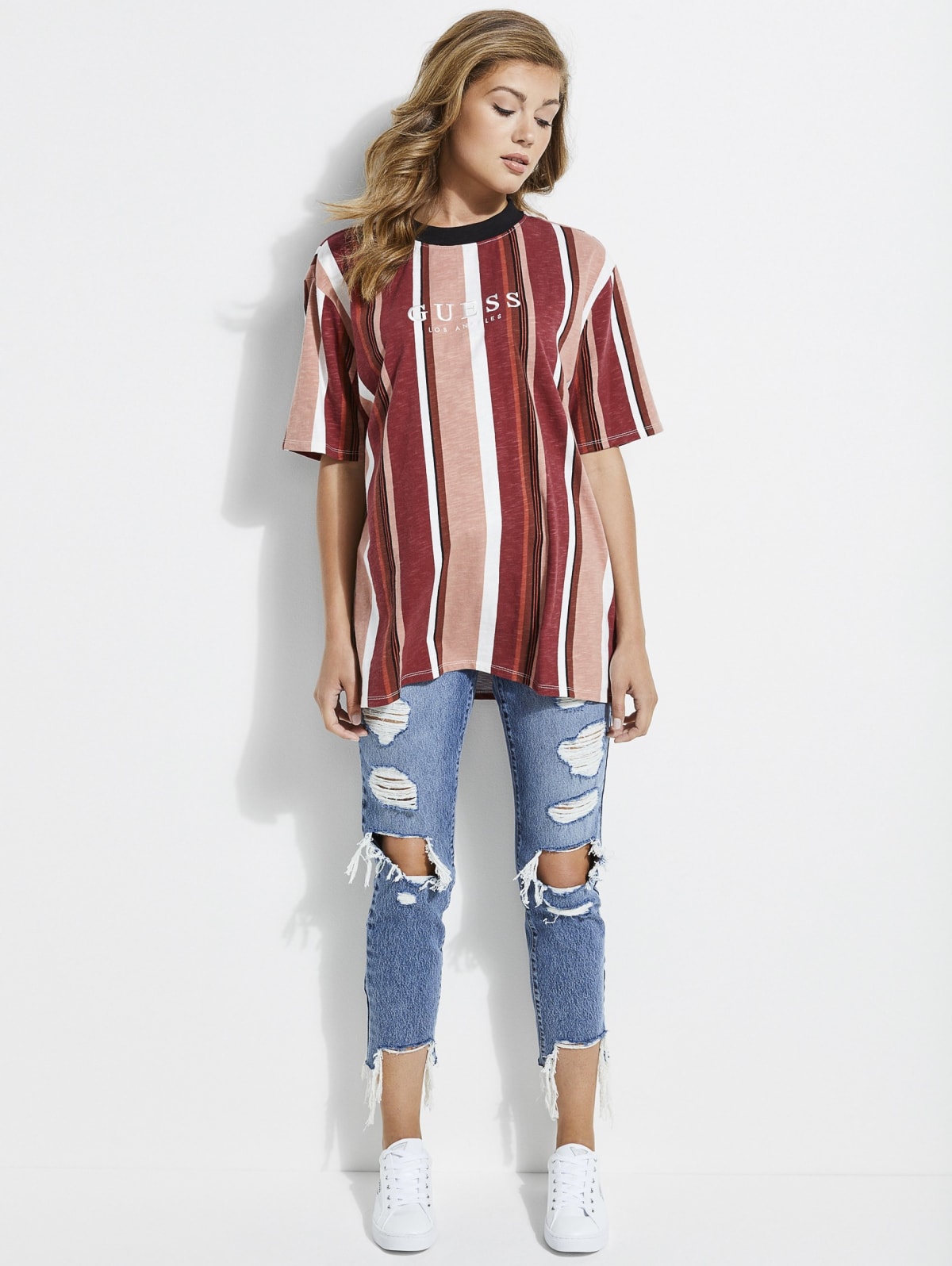 guess t shirt women's striped