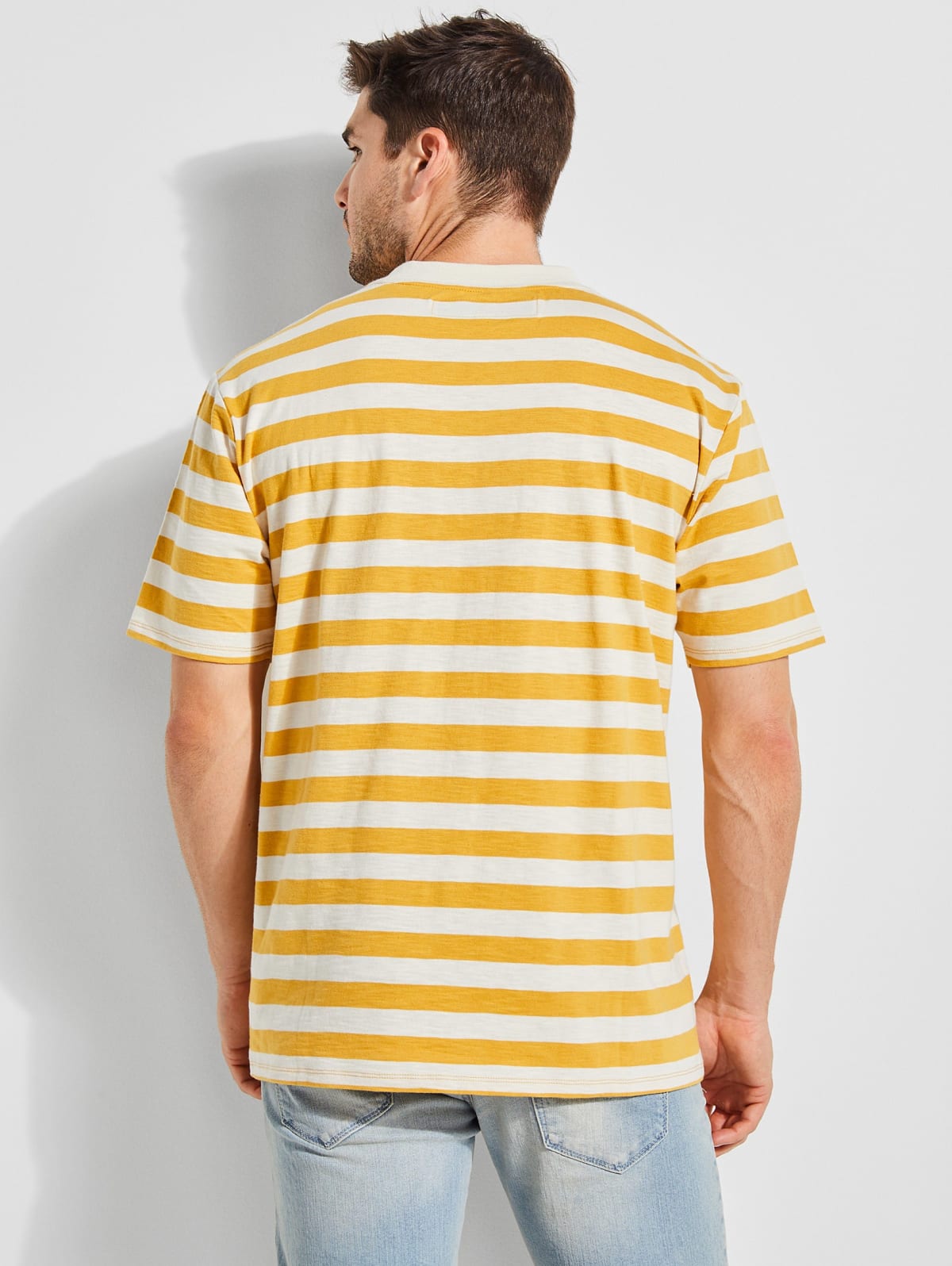 guess yellow and white striped shirt