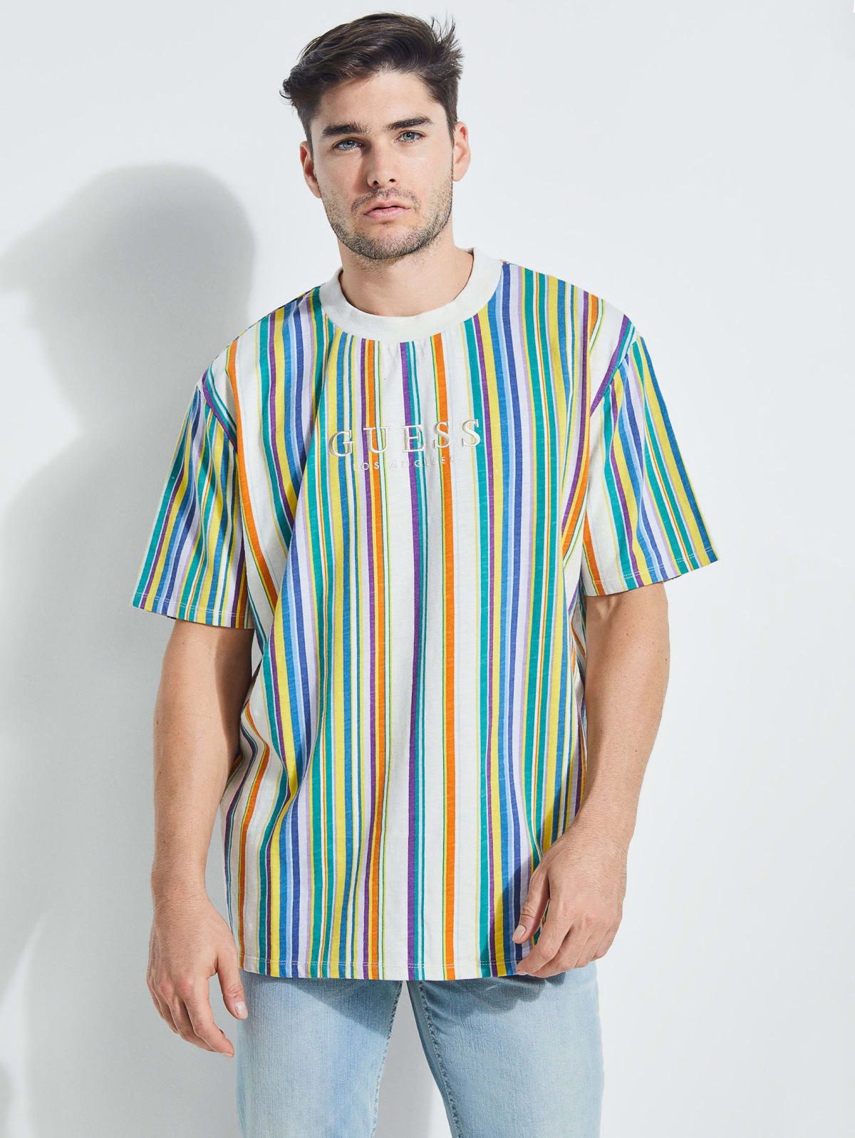 guess originals striped tee yellow