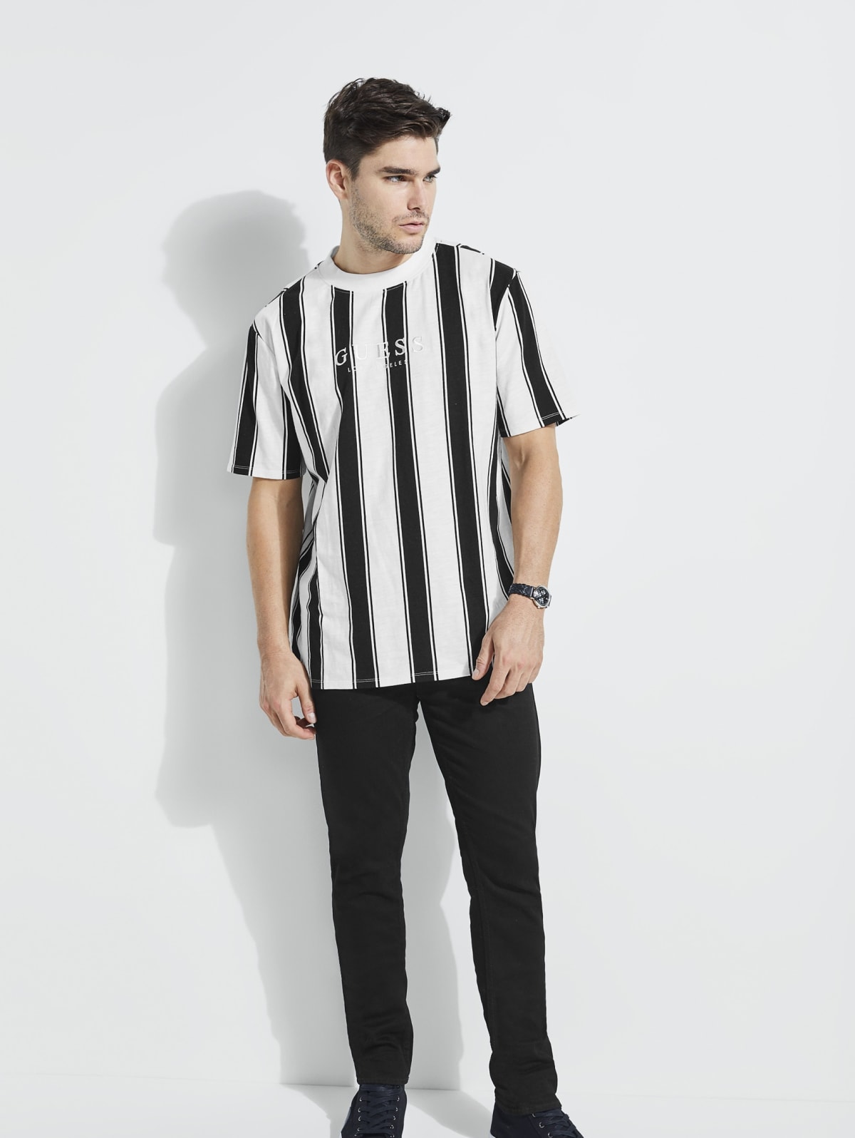 guess originals walden striped crew tee