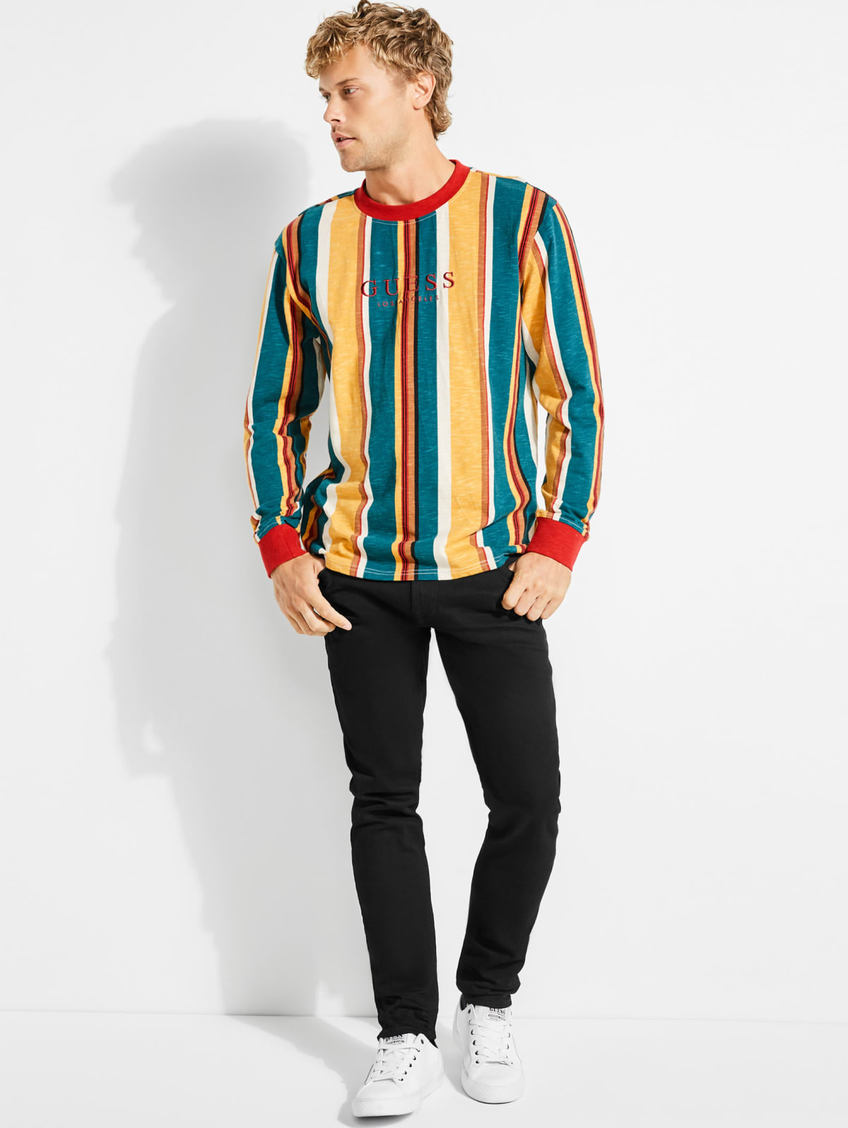 guess sayer stripe long sleeve tee