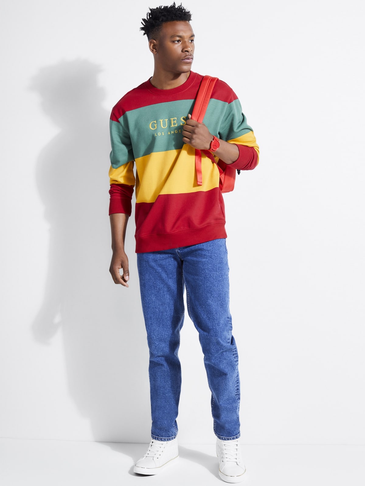 guess originals field stripe sweatshirt