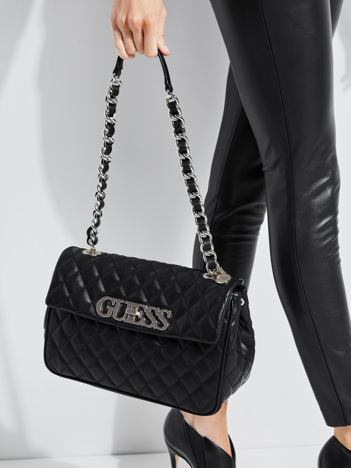 guess black quilted bag