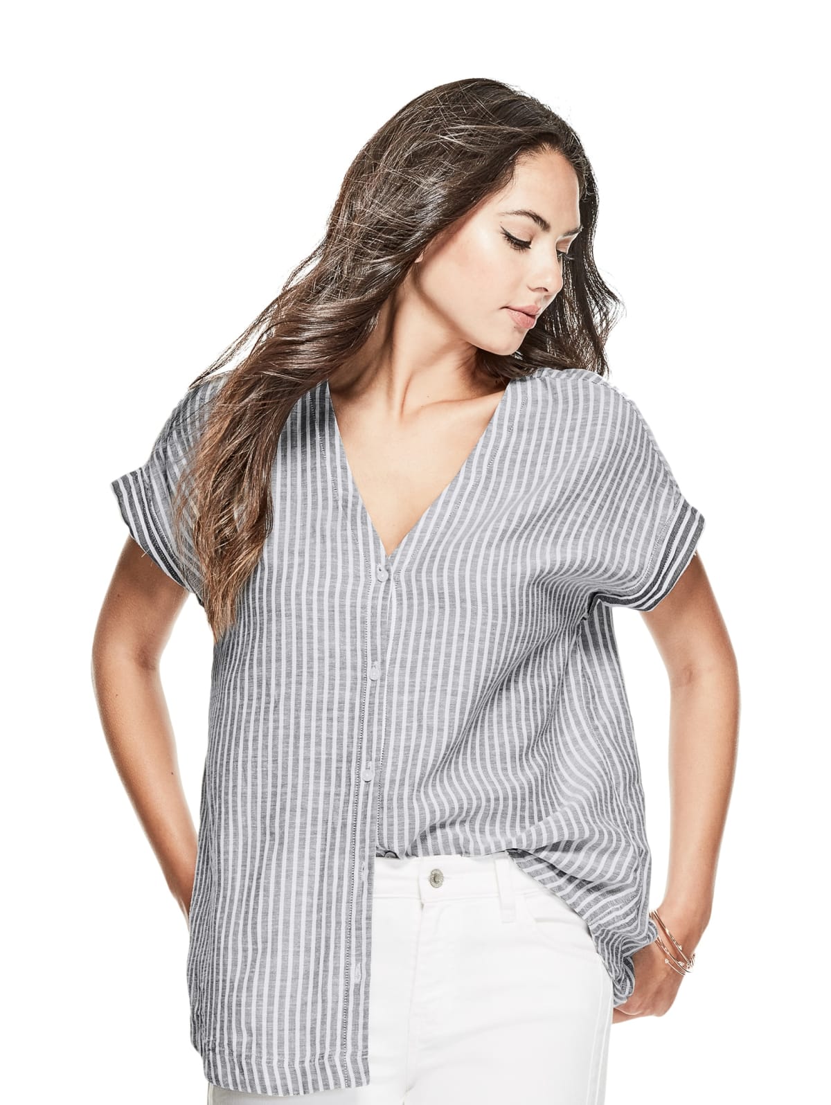 guess striped button up
