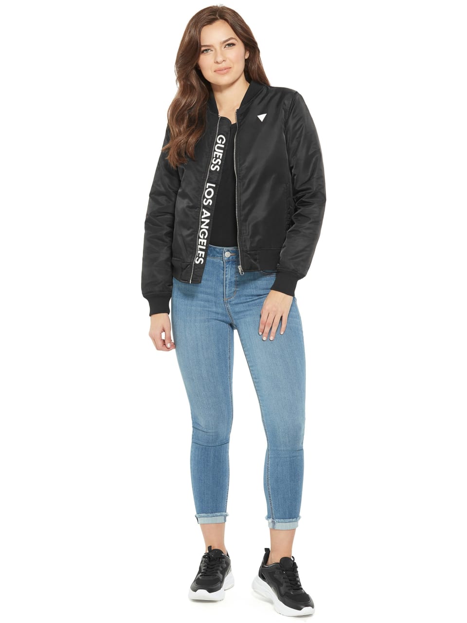 Download GUESS Factory Women's Brindi Nylon Mock-Neck Bomber Jacket ...