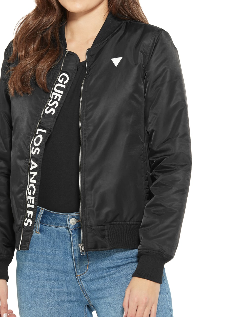 Download GUESS Factory Women's Brindi Nylon Mock-Neck Bomber Jacket ...