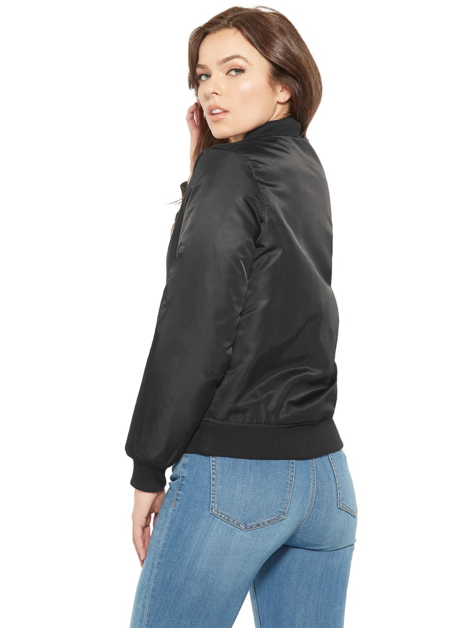 Download GUESS Factory Women's Brindi Nylon Mock-Neck Bomber Jacket ...