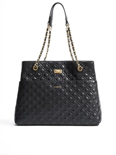 Large Quilted Leather Tote | GUESS.com