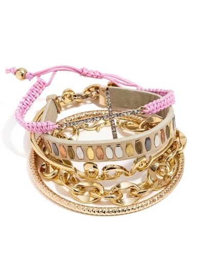 Gold-Tone and Pink Arm Party Bracelet Set | GUESS.com