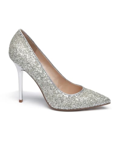 Neodan Silver Glitter Pumps | GUESS.com