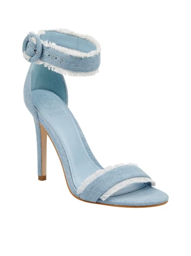 Pollee Frayed Denim Heels | GUESS.com