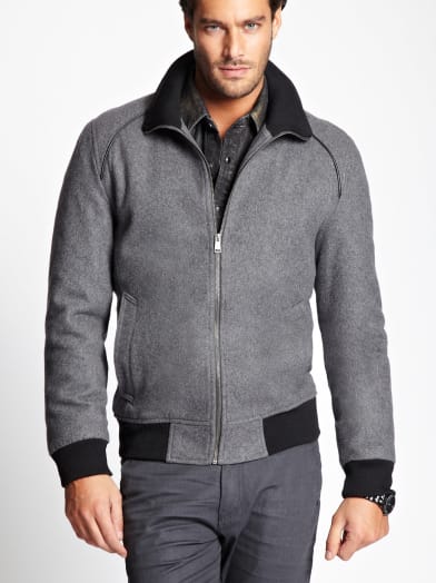 Essential Wool Bomber Jacket with Piping | GUESS.com