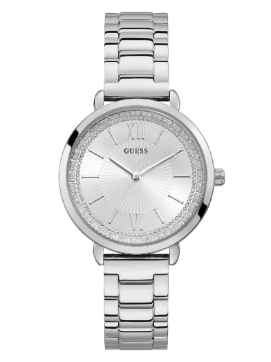 Silver-Tone Rhinestone Analog Watch | GUESS.com