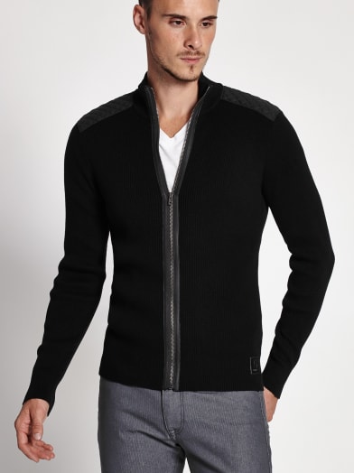 Darious Quilted Faux Leather and Knit Sweater | GbyGuess.com