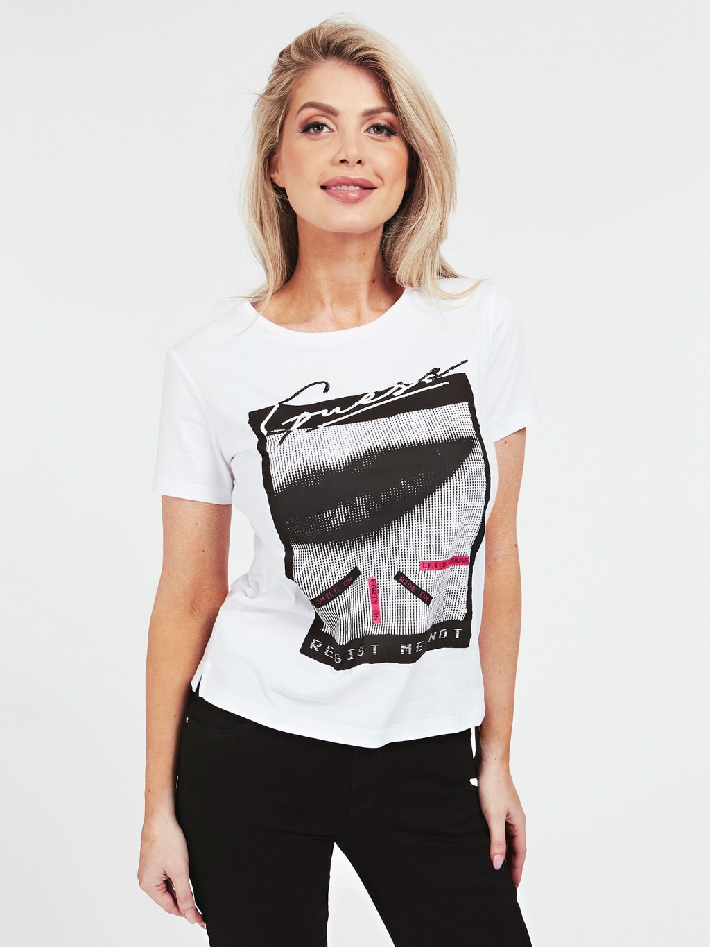 Glitter Placed Print T Shirt Guess Official Online Store
