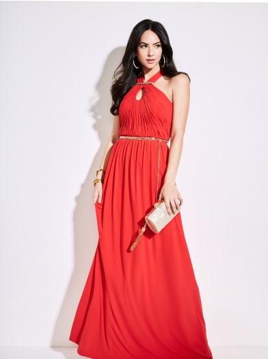 Chain-Link Ruched Maxi Dress | GUESS by Marciano