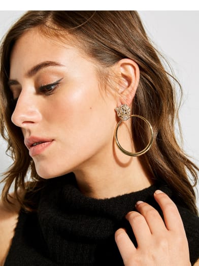 Leopard Doorknocker Hoop Earrings | GUESS.com