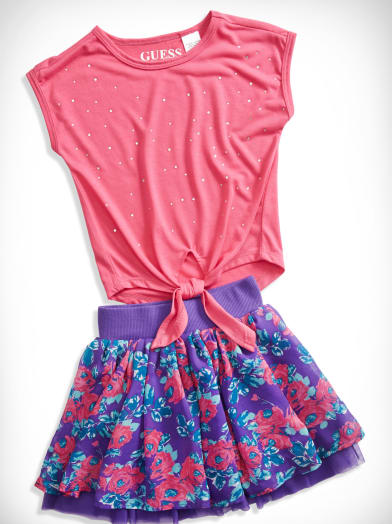 Little Girl Tie-Front Top and Floral Skirt Set (2-6x) | GUESS.com