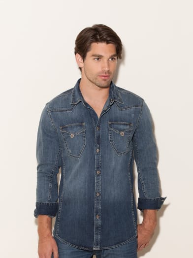 Denim Shirt in Dark Vintage Wash | GUESS.com