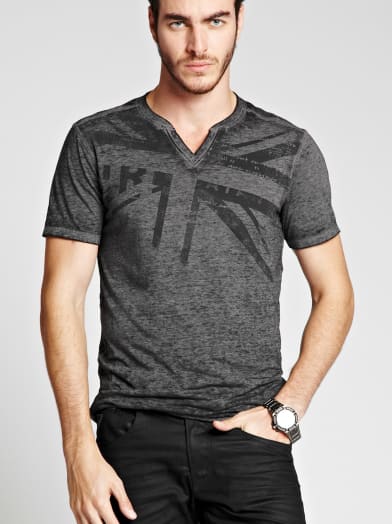 Myer Short-Sleeve Slit-Neck Tee | GUESS.com