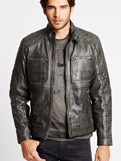 Quilted Genuine Leather Jacket | GUESS.com