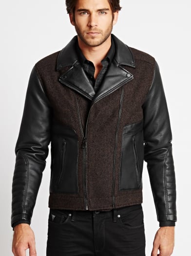 Wool-Blend and Faux-Leather Mixed Jacket | GUESS.ca