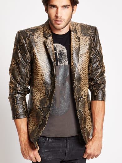 Faux-Leather Snake-Printed Blazer | GUESS.com