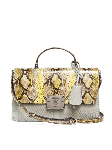 Angela Snake-Embossed Top-Handle Flap Satchel | GUESS.com