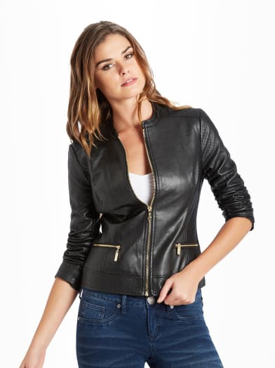 Rossy Quilted Faux-Leather Jacket | GuessFactory.com