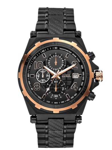 Black and Rose Gold-Tone Masculine Detailed Chronograph Watch | GUESS.com