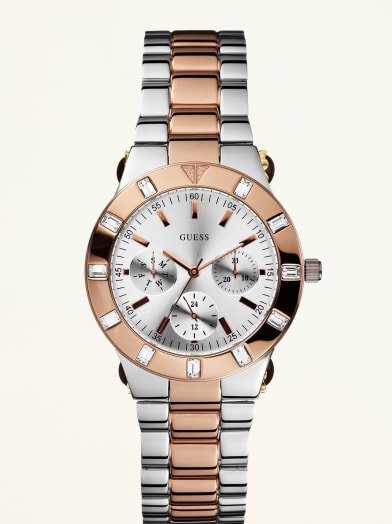 Feminine High-Shine Sport Mid-Size Watch - Rose Gold and Silver | GUESS.com