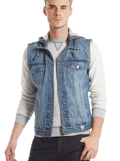 Swish Hooded Denim Vest | GuessFactory.com